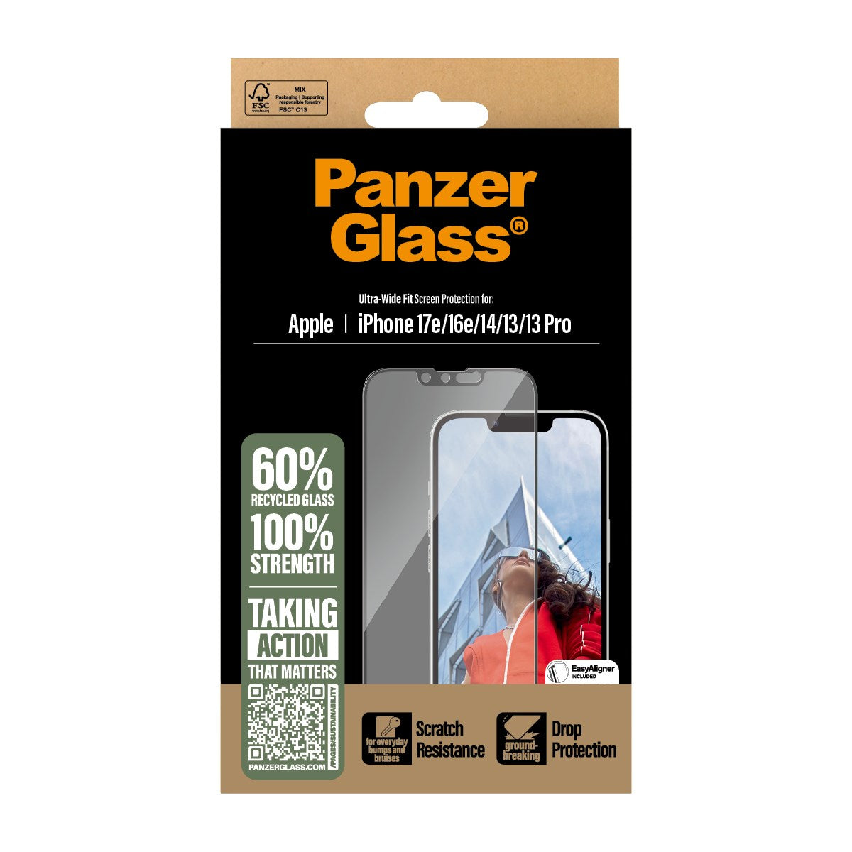 PanzerGlass® Skærmbeskyttelse iPhone 17e | 16e | 14 | 13 | 13 Pro | Ultra-Wide Fit m. Aligner